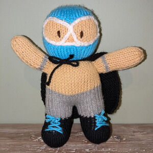 Kidnits Hand Knitted Plush Luchador Wrestler 10" - HTF